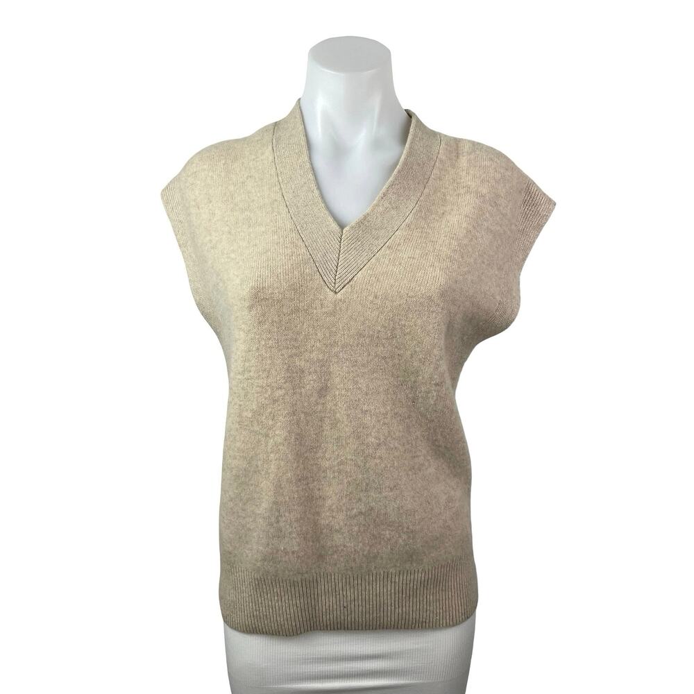Club Monaco Beige 100% Cashmere V Neck Short Cap Sleeve Knit Sweater Top Size XS